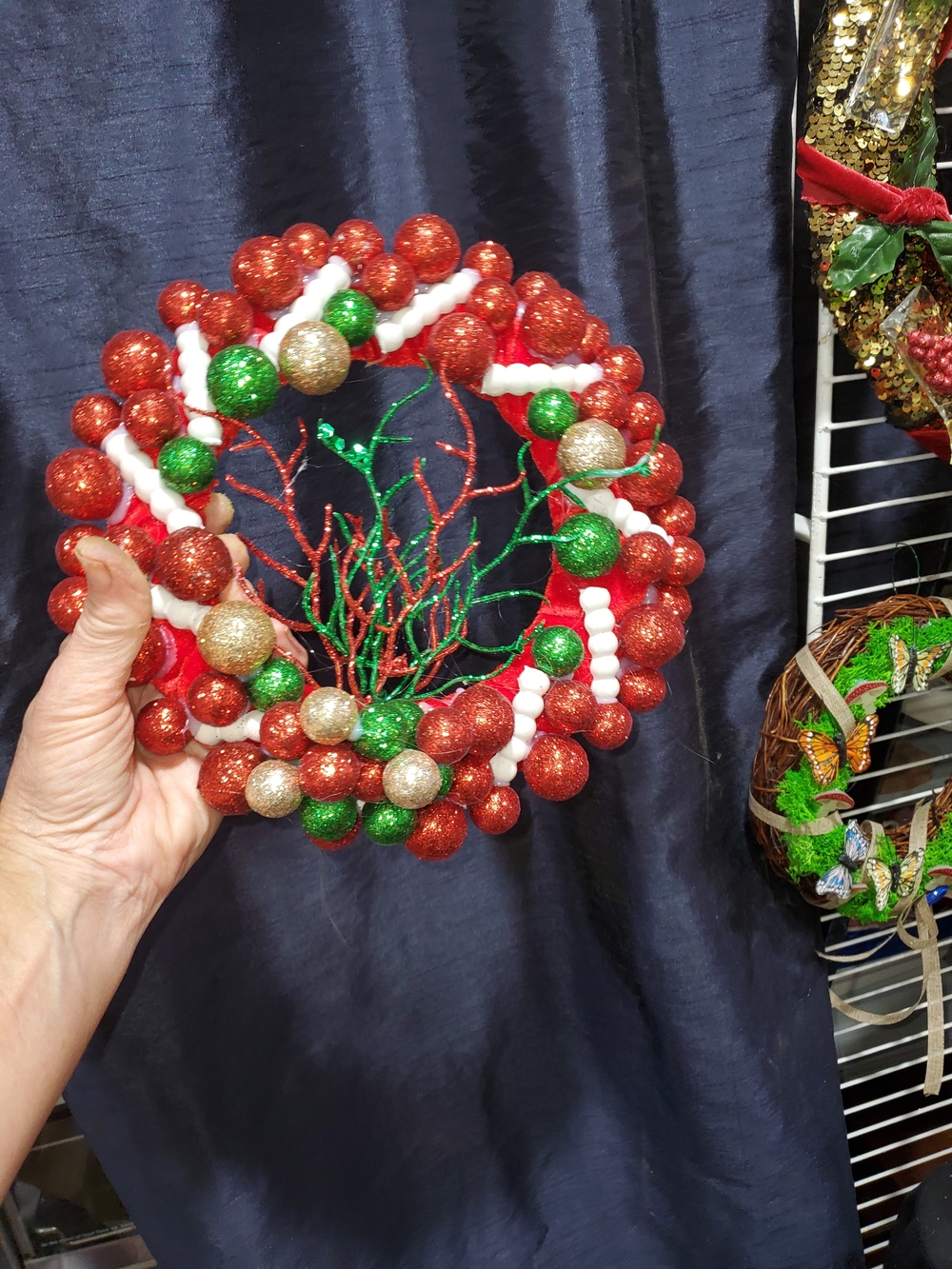 Handcrafted Sparkle Beaded Wreath - Red, Green & Gold